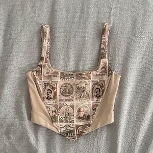 Tiger Mist Beige Stamp Print Crop Top